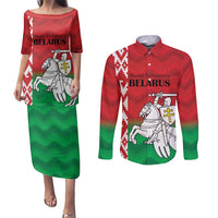 Republic of Belarus Couples Matching Puletasi and Long Sleeve Button Shirt Pahonia Rushnyk Pattern