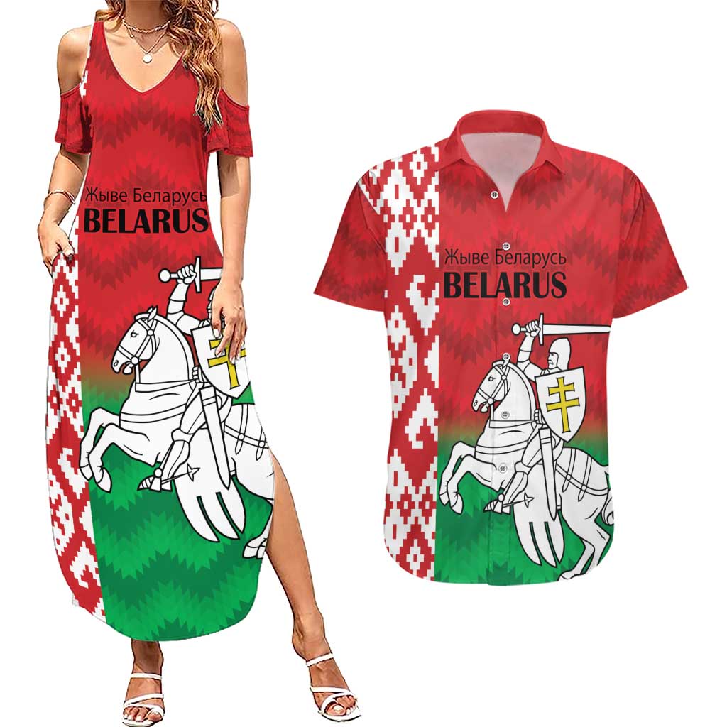 Republic of Belarus Couples Matching Summer Maxi Dress and Hawaiian Shirt Pahonia Rushnyk Pattern