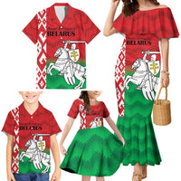 Republic of Belarus Family Matching Mermaid Dress and Hawaiian Shirt Pahonia Rushnyk Pattern