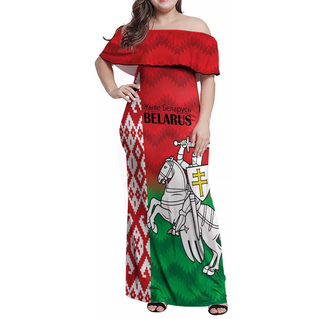 Republic of Belarus Family Matching Off Shoulder Maxi Dress and Hawaiian Shirt Pahonia Rushnyk Pattern