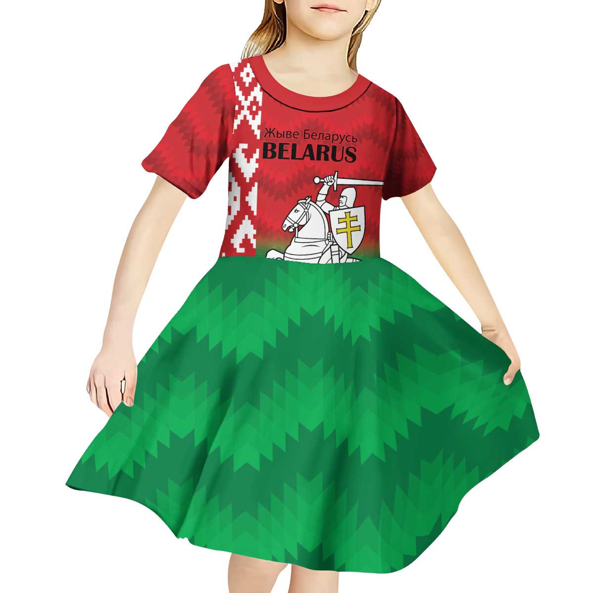 Republic of Belarus Kid Short Sleeve Dress Pahonia Rushnyk Pattern