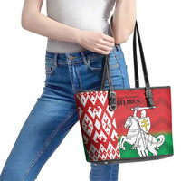 Republic of Belarus Leather Tote Bag Pahonia Rushnyk Pattern