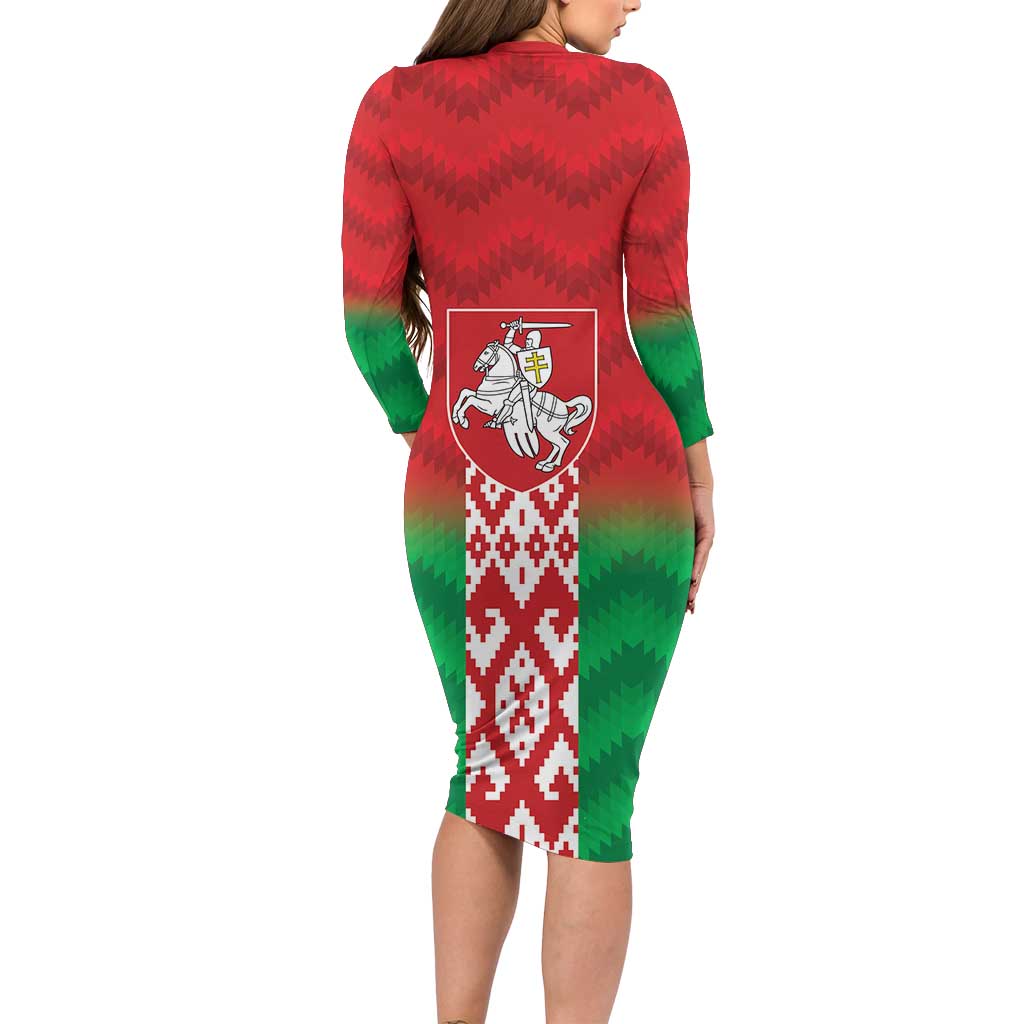 Republic of Belarus Long Sleeve Bodycon Dress Pahonia Rushnyk Pattern