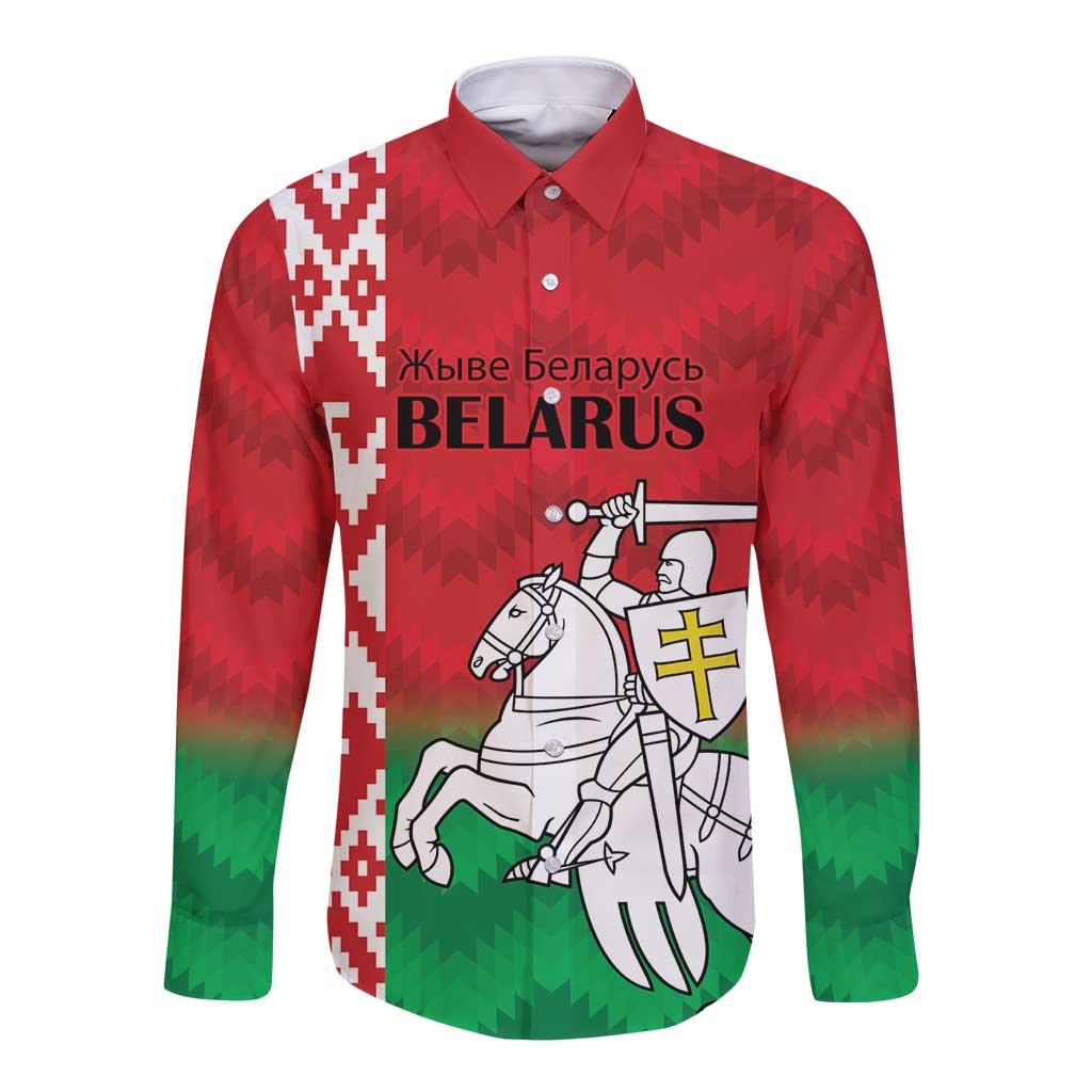Republic of Belarus Long Sleeve Button Shirt Pahonia Rushnyk Pattern