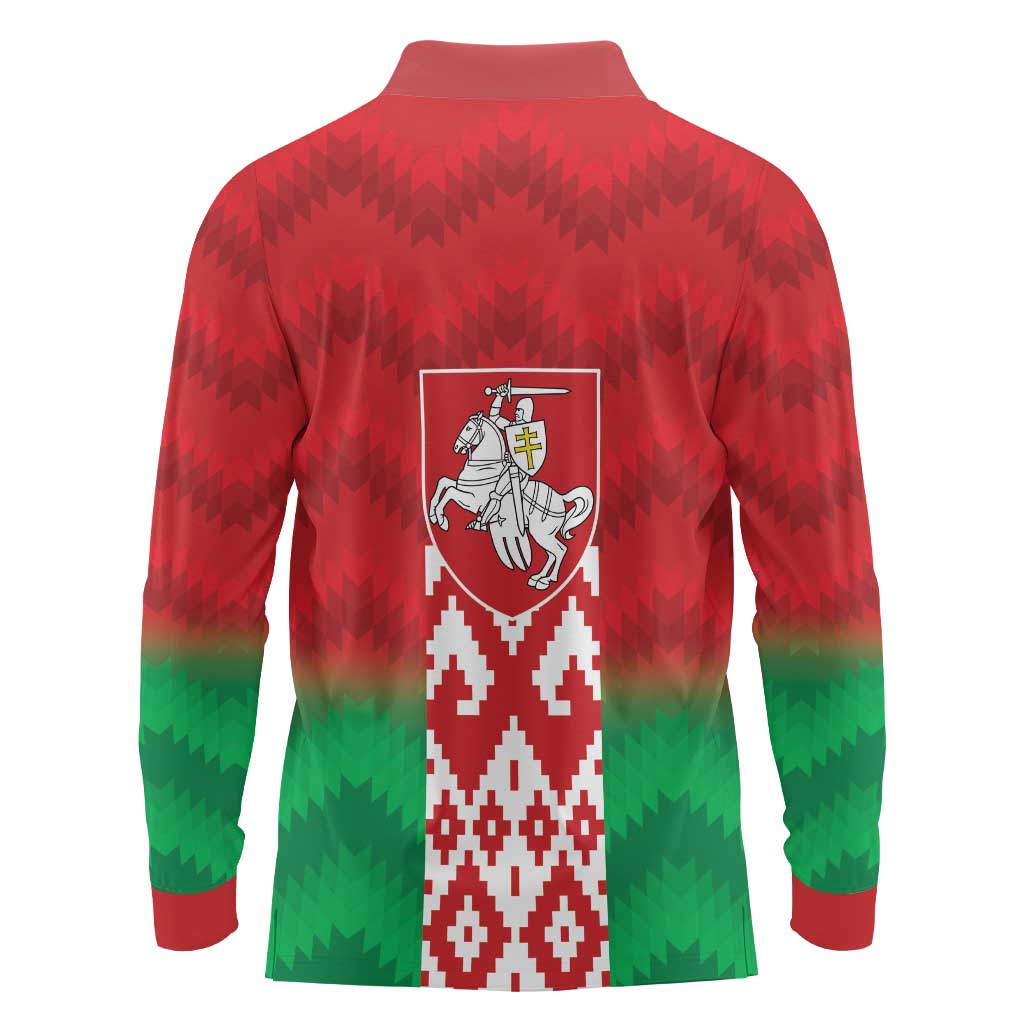 Republic of Belarus Long Sleeve Polo Shirt Pahonia Rushnyk Pattern