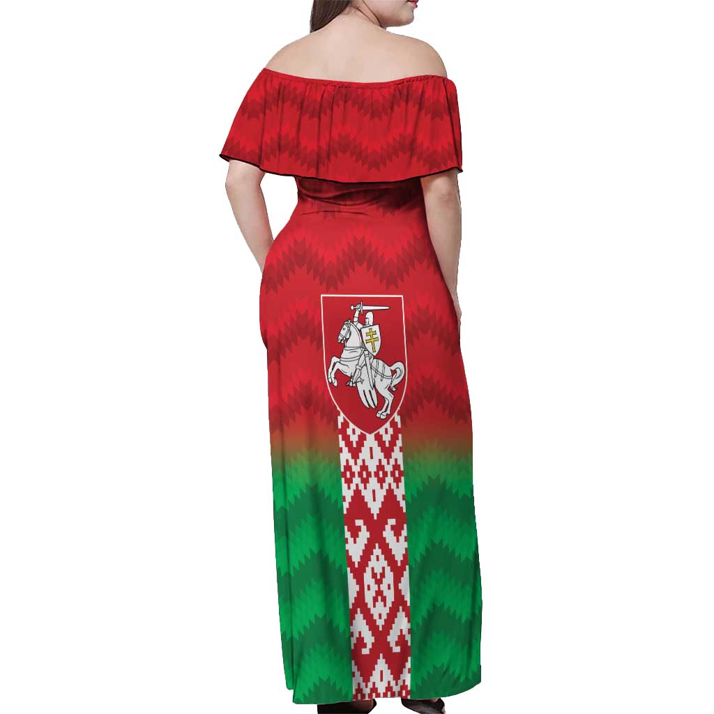 Republic of Belarus Off Shoulder Maxi Dress Pahonia Rushnyk Pattern