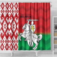 Republic of Belarus Shower Curtain Pahonia Rushnyk Pattern