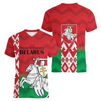 Republic of Belarus Women V-Neck T-Shirt Pahonia Rushnyk Pattern - Wonder Print Shop