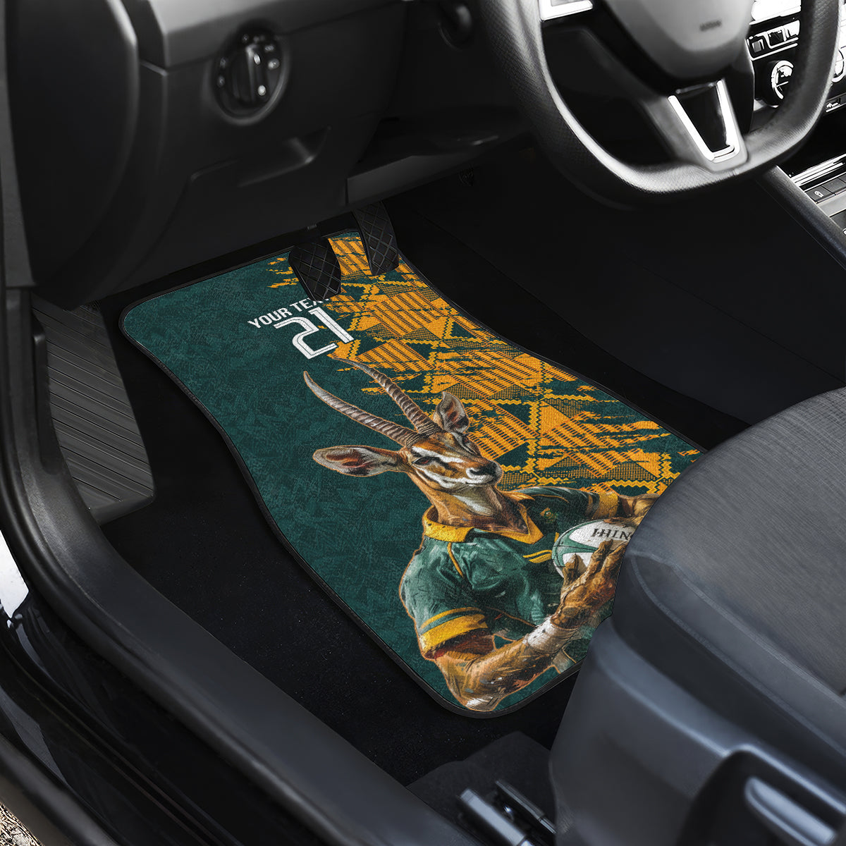 Custom South Africa Rugby Car Mats The Springboks Mascot Sporty Version LT9 - Wonder Print Shop
