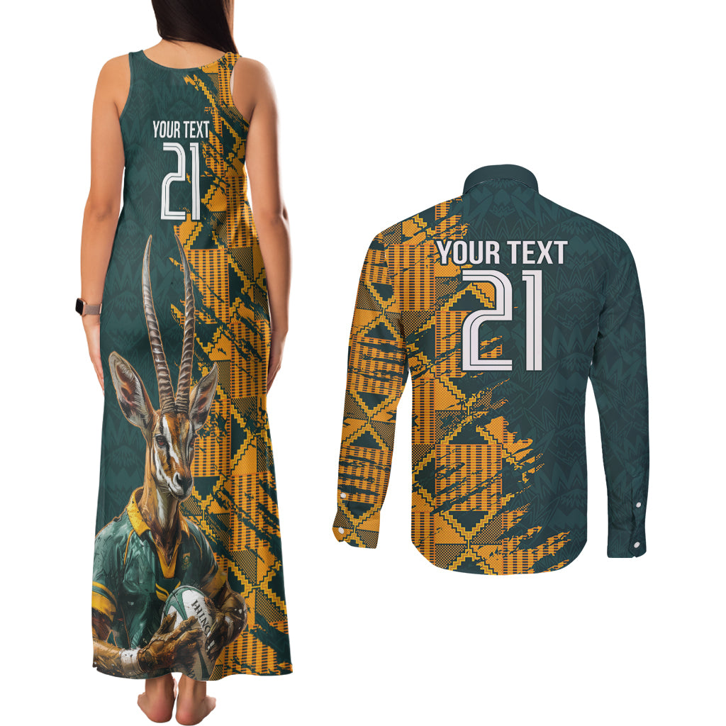 Custom South Africa Rugby Couples Matching Tank Maxi Dress and Long Sleeve Button Shirt The Springboks Mascot Sporty Version LT9 - Wonder Print Shop