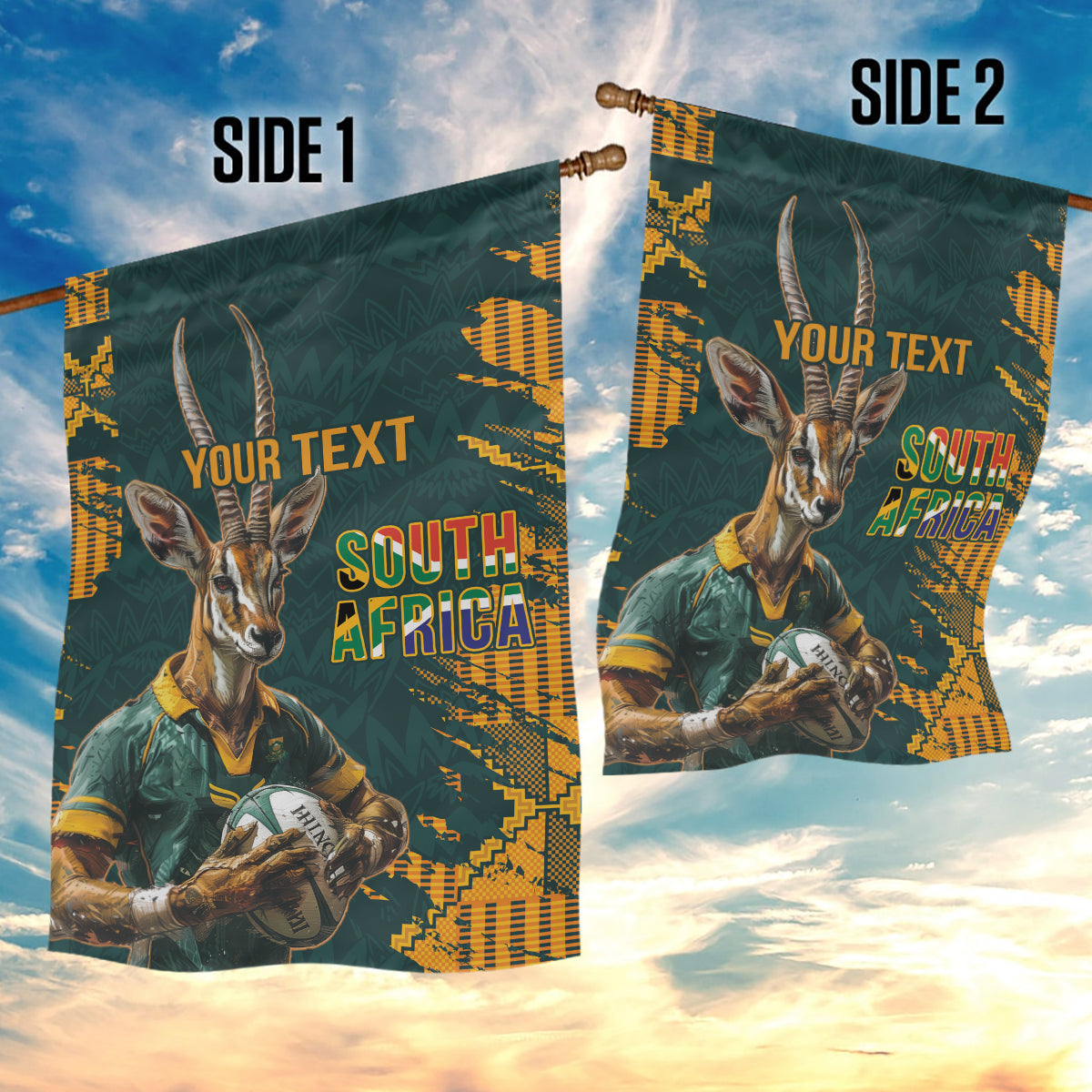 Custom South Africa Rugby Garden Flag The Springboks Mascot Sporty Version - Wonder Print Shop