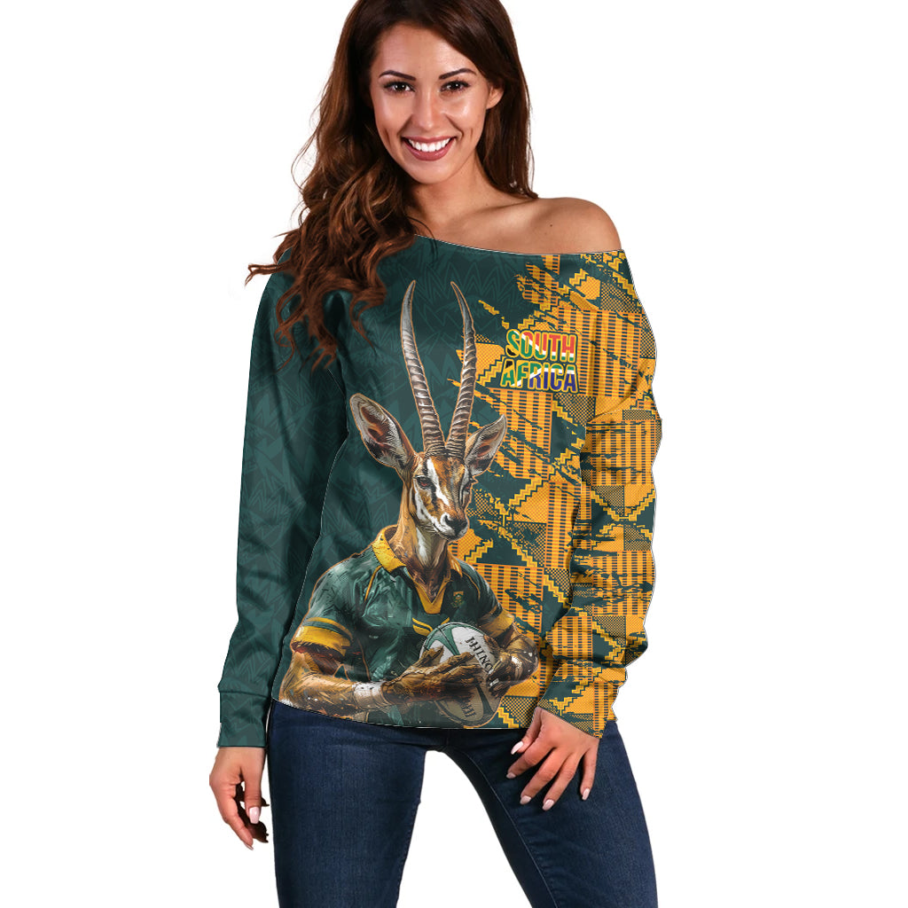 Custom South Africa Rugby Off Shoulder Sweater The Springboks Mascot Sporty Version