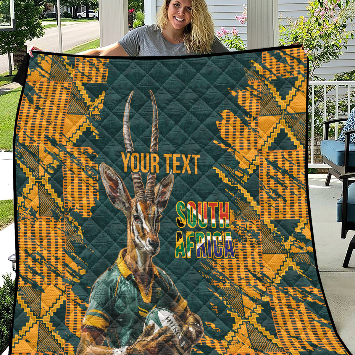 Custom South Africa Rugby Quilt The Springboks Mascot Sporty Version - Wonder Print Shop