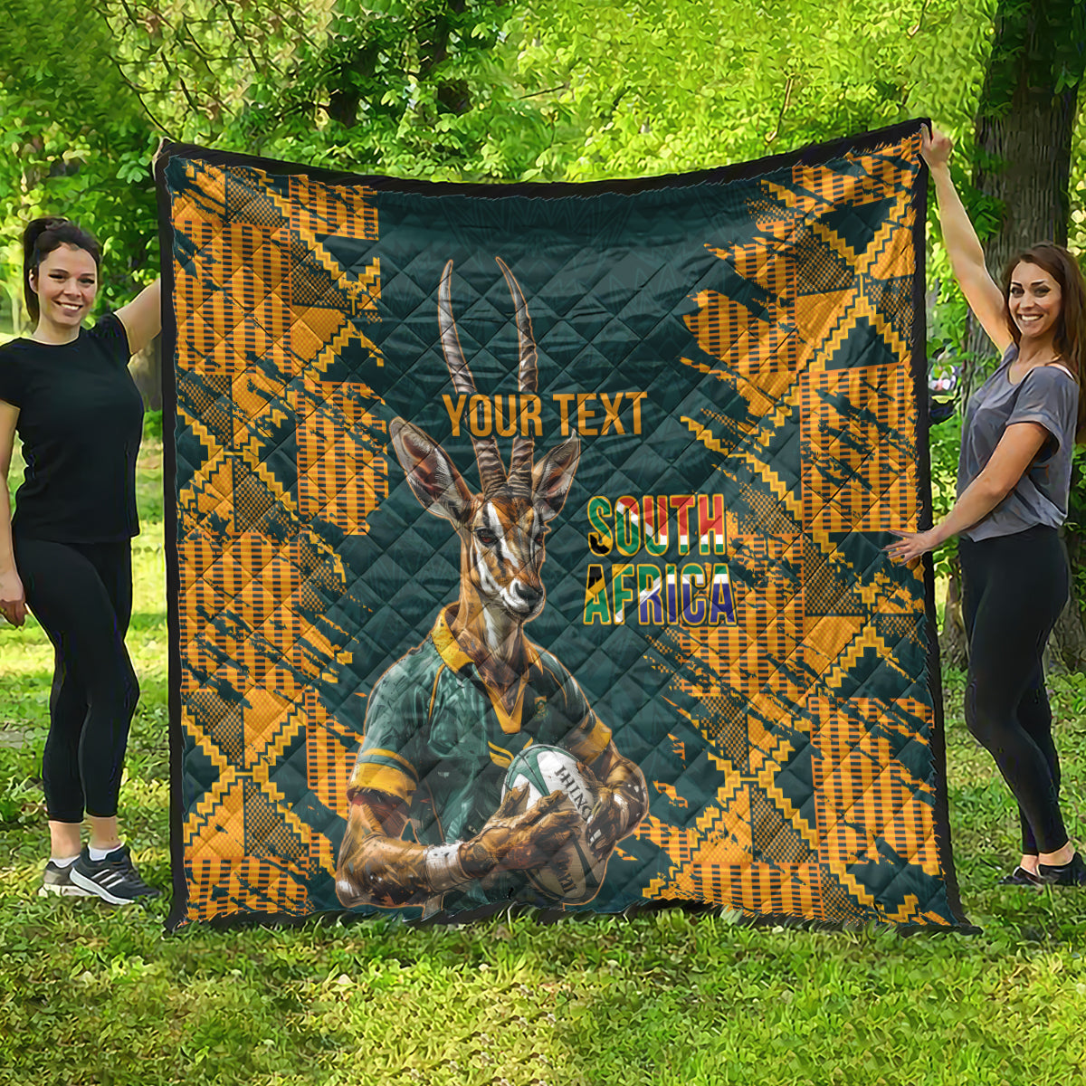 Custom South Africa Rugby Quilt The Springboks Mascot Sporty Version - Wonder Print Shop
