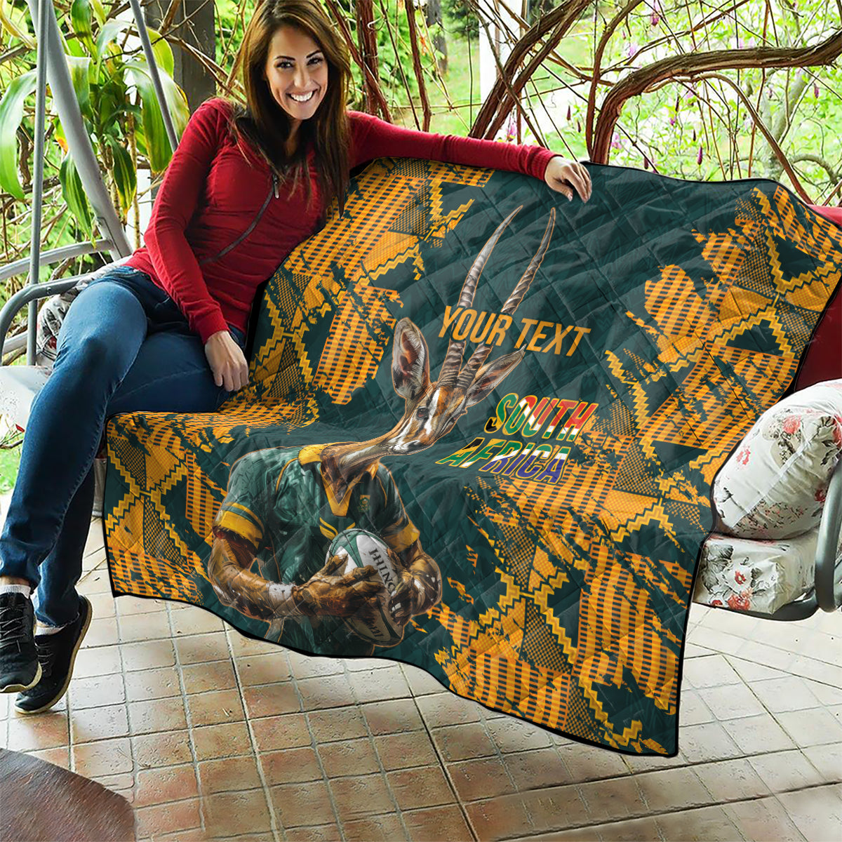 Custom South Africa Rugby Quilt The Springboks Mascot Sporty Version - Wonder Print Shop