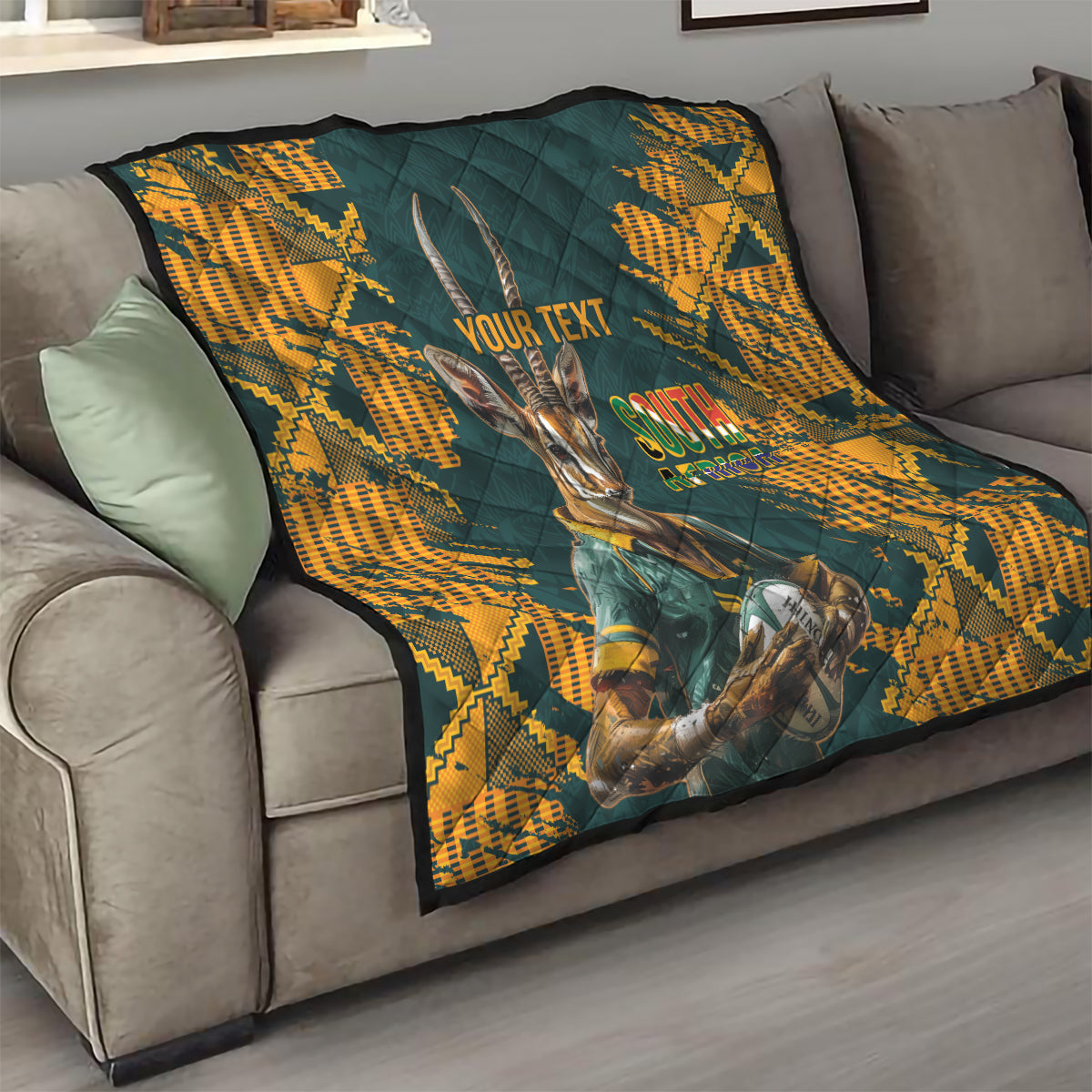 Custom South Africa Rugby Quilt The Springboks Mascot Sporty Version - Wonder Print Shop