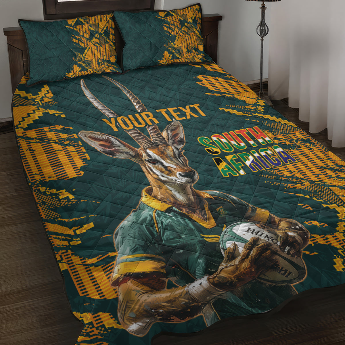 Custom South Africa Rugby Quilt Bed Set The Springboks Mascot Sporty Version