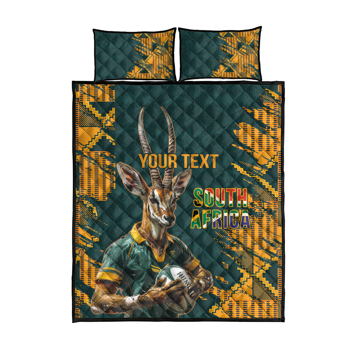 Custom South Africa Rugby Quilt Bed Set The Springboks Mascot Sporty Version - Wonder Print Shop