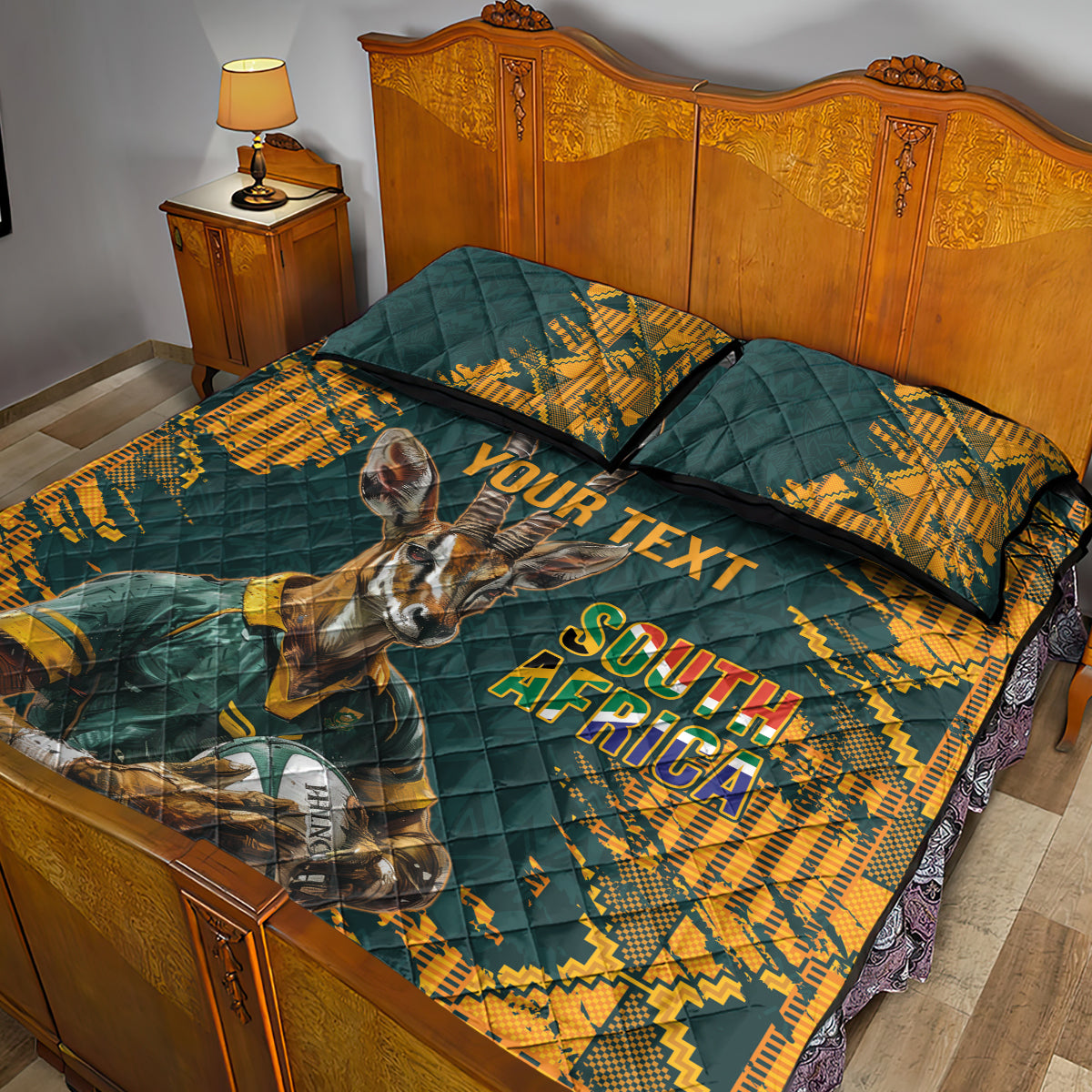 Custom South Africa Rugby Quilt Bed Set The Springboks Mascot Sporty Version - Wonder Print Shop