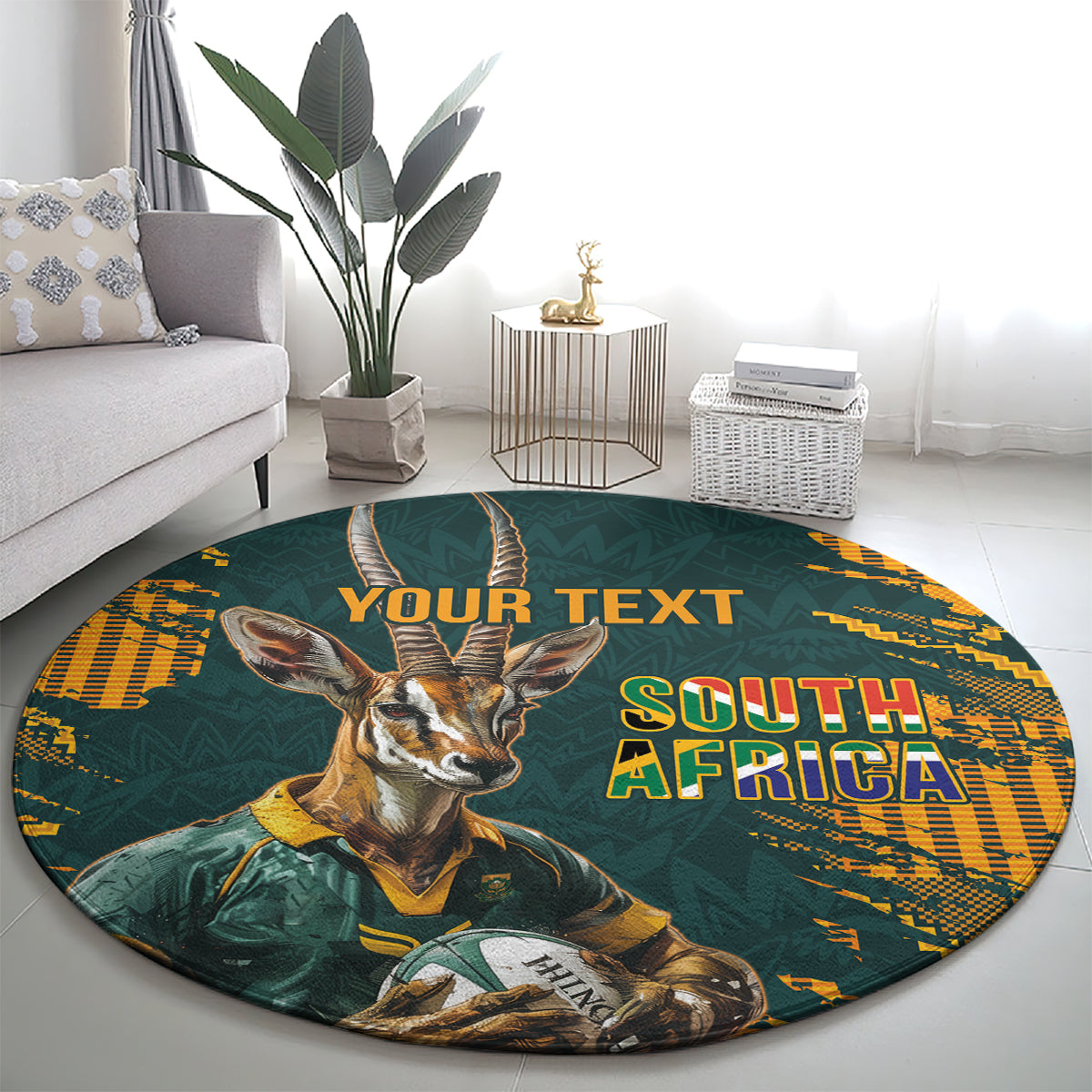 Custom South Africa Rugby Round Carpet The Springboks Mascot Sporty Version