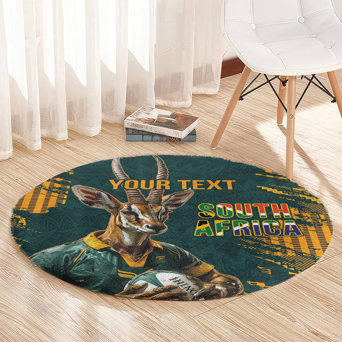 Custom South Africa Rugby Round Carpet The Springboks Mascot Sporty Version