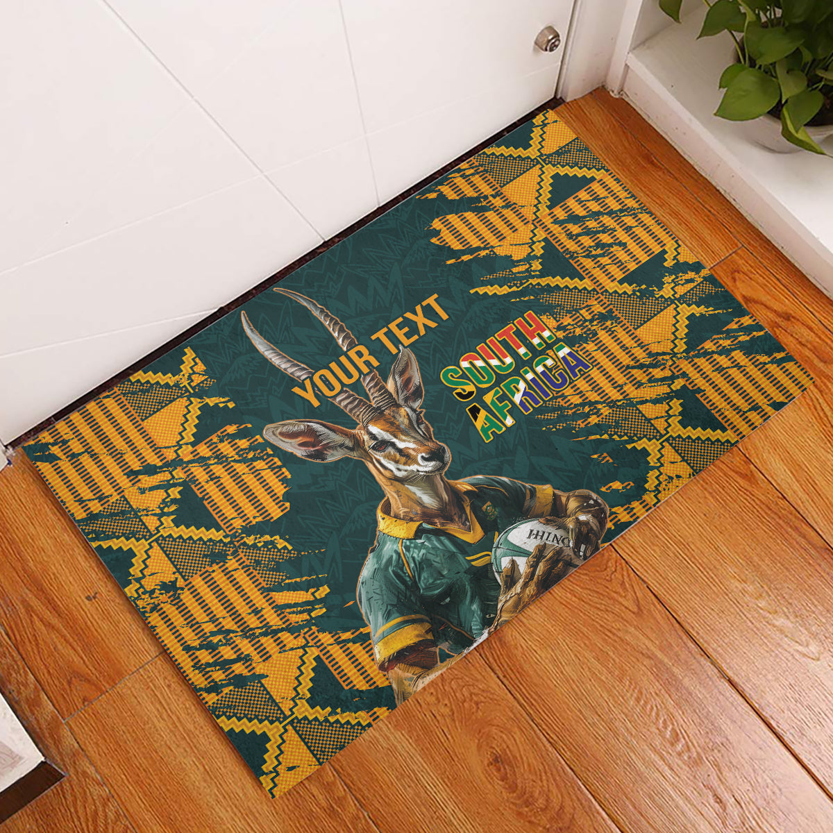 Custom South Africa Rugby Rubber Doormat The Springboks Mascot Sporty Version - Wonder Print Shop