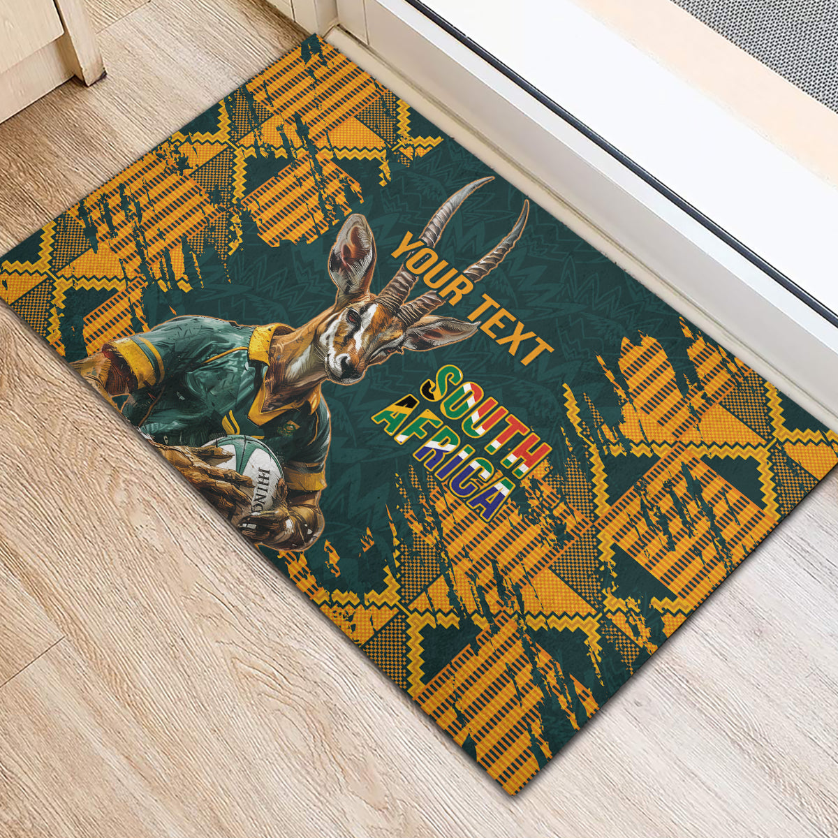 Custom South Africa Rugby Rubber Doormat The Springboks Mascot Sporty Version - Wonder Print Shop