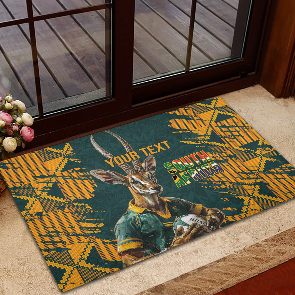 Custom South Africa Rugby Rubber Doormat The Springboks Mascot Sporty Version - Wonder Print Shop