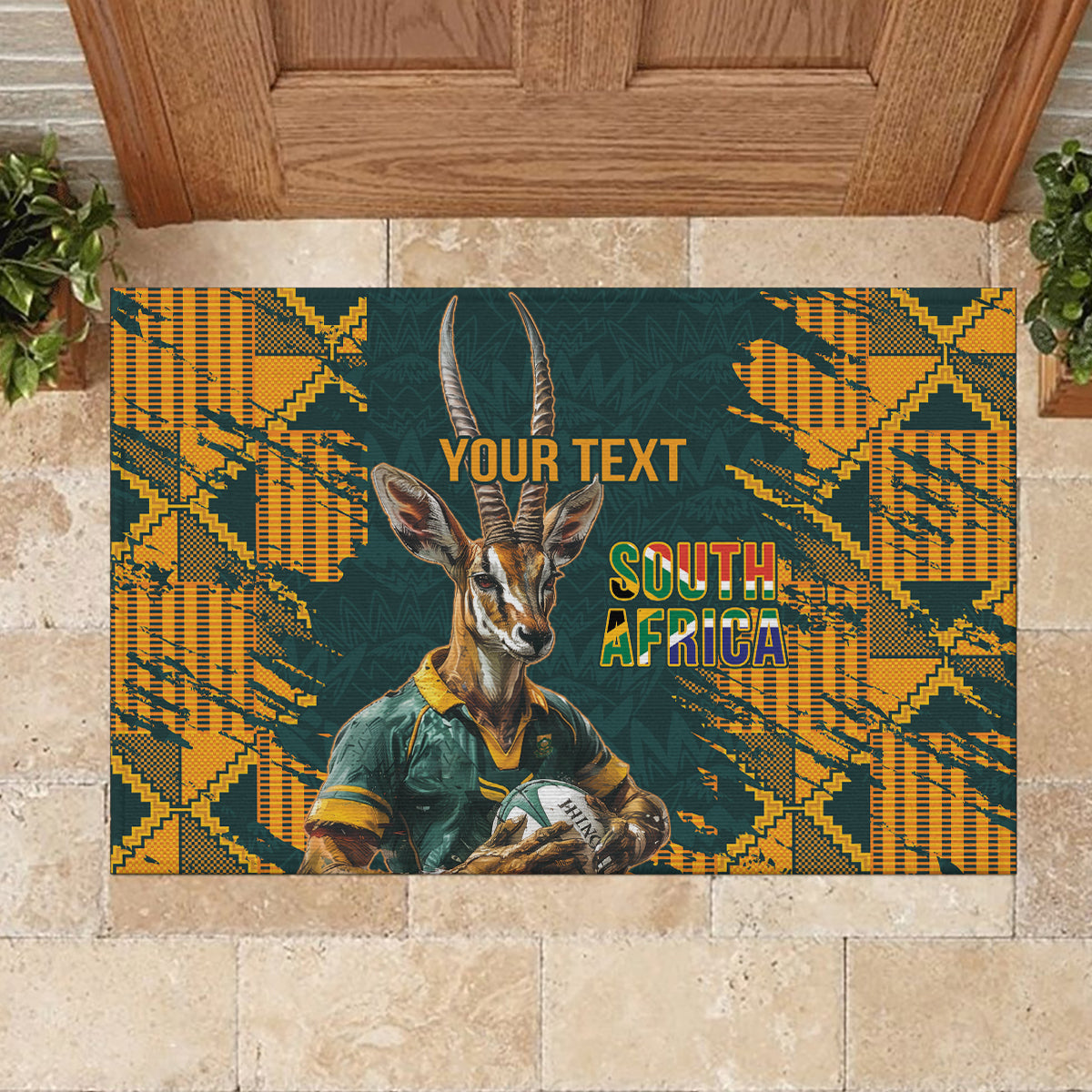 Custom South Africa Rugby Rubber Doormat The Springboks Mascot Sporty Version - Wonder Print Shop