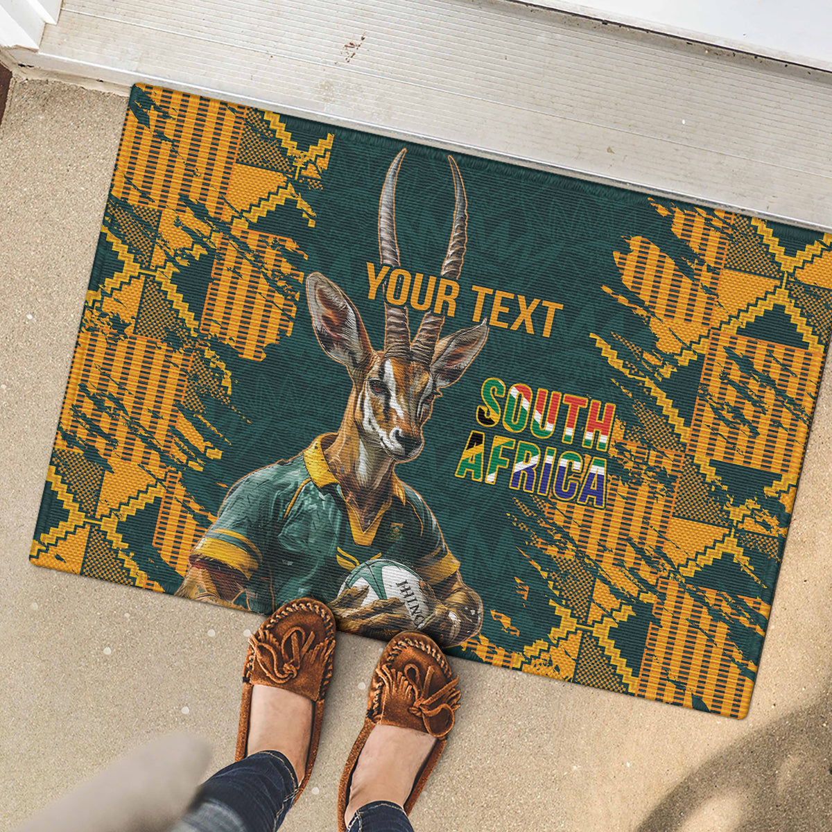 Custom South Africa Rugby Rubber Doormat The Springboks Mascot Sporty Version - Wonder Print Shop