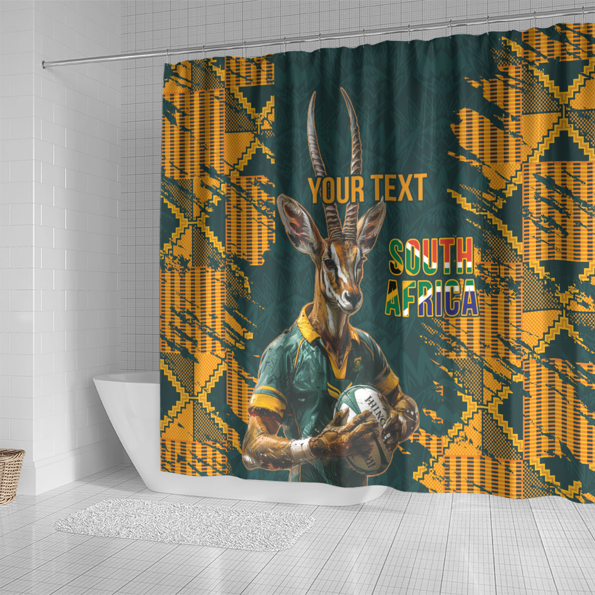 Custom South Africa Rugby Shower Curtain The Springboks Mascot Sporty Version