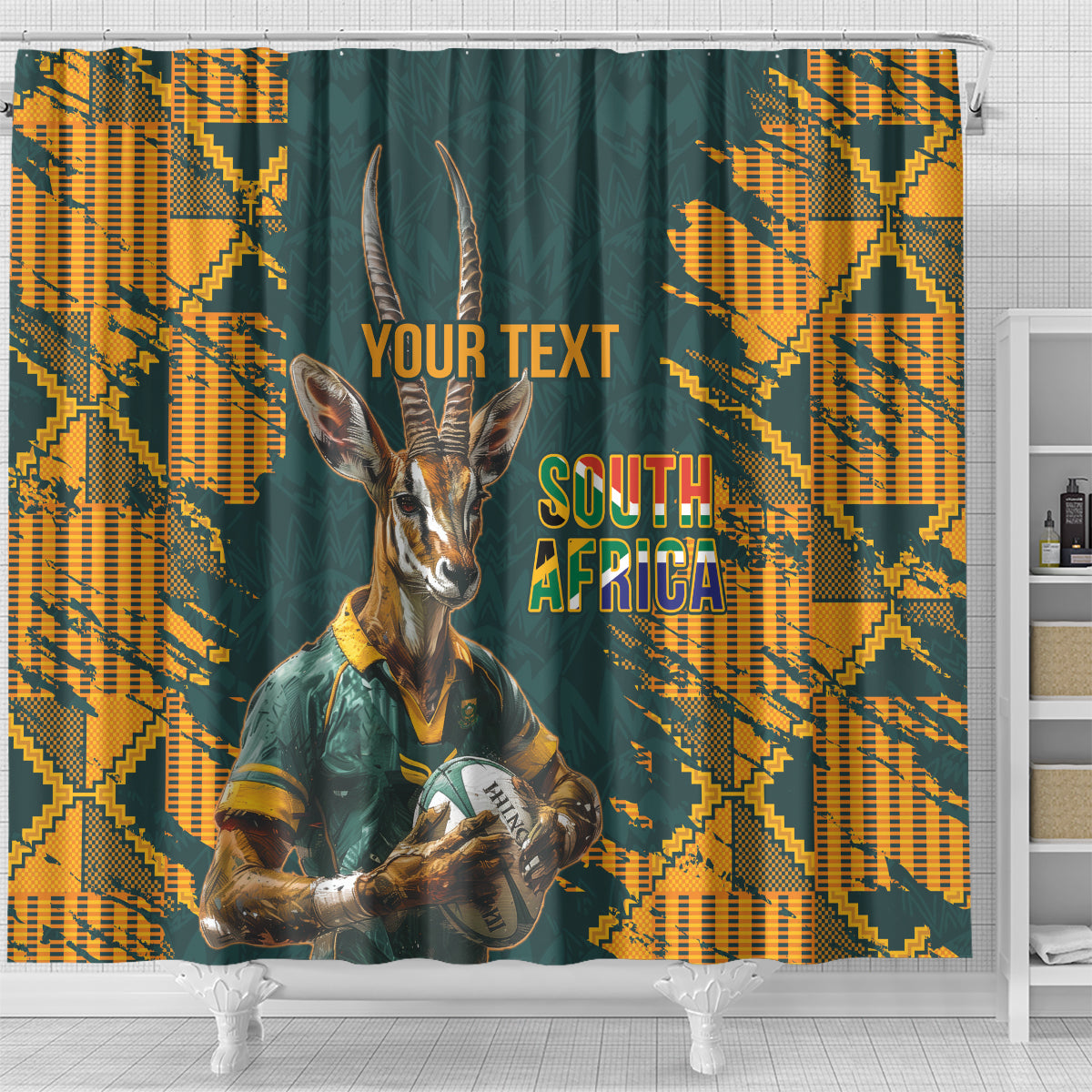 Custom South Africa Rugby Shower Curtain The Springboks Mascot Sporty Version