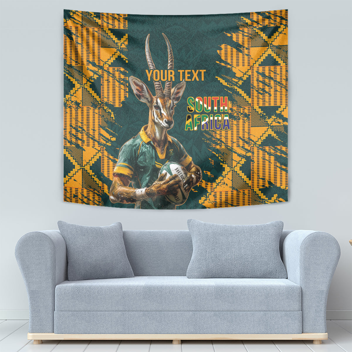 Custom South Africa Rugby Tapestry The Springboks Mascot Sporty Version - Wonder Print Shop