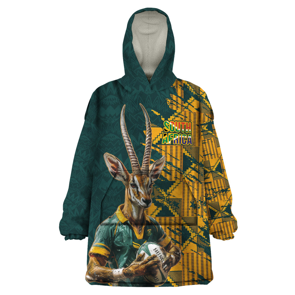 Custom South Africa Rugby Wearable Blanket Hoodie The Springboks Mascot Sporty Version - Wonder Print Shop