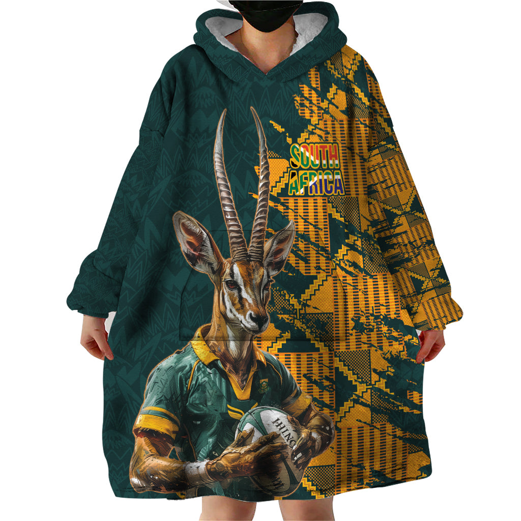 Custom South Africa Rugby Wearable Blanket Hoodie The Springboks Mascot Sporty Version - Wonder Print Shop