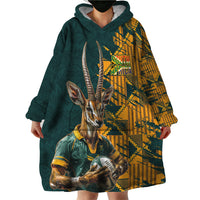 Custom South Africa Rugby Wearable Blanket Hoodie The Springboks Mascot Sporty Version - Wonder Print Shop