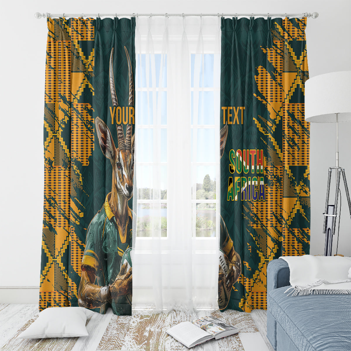 Custom South Africa Rugby Window Curtain The Springboks Mascot Sporty Version - Wonder Print Shop