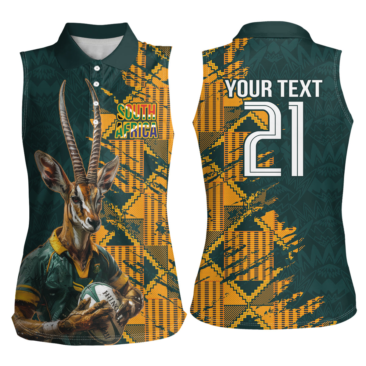 Custom South Africa Rugby Women Sleeveless Polo Shirt The Springboks Mascot Sporty Version - Wonder Print Shop
