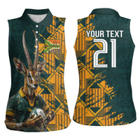 Custom South Africa Rugby Women Sleeveless Polo Shirt The Springboks Mascot Sporty Version - Wonder Print Shop