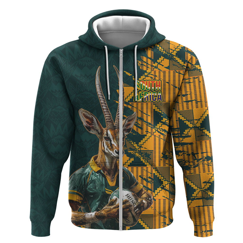 Custom South Africa Rugby Zip Hoodie The Springboks Mascot Sporty Version