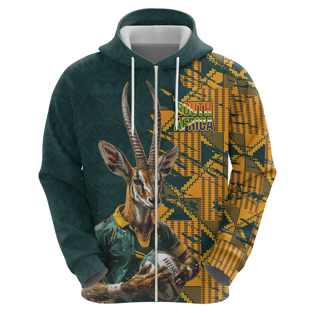 Custom South Africa Rugby Zip Hoodie The Springboks Mascot Sporty Version - Wonder Print Shop