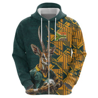 Custom South Africa Rugby Zip Hoodie The Springboks Mascot Sporty Version - Wonder Print Shop