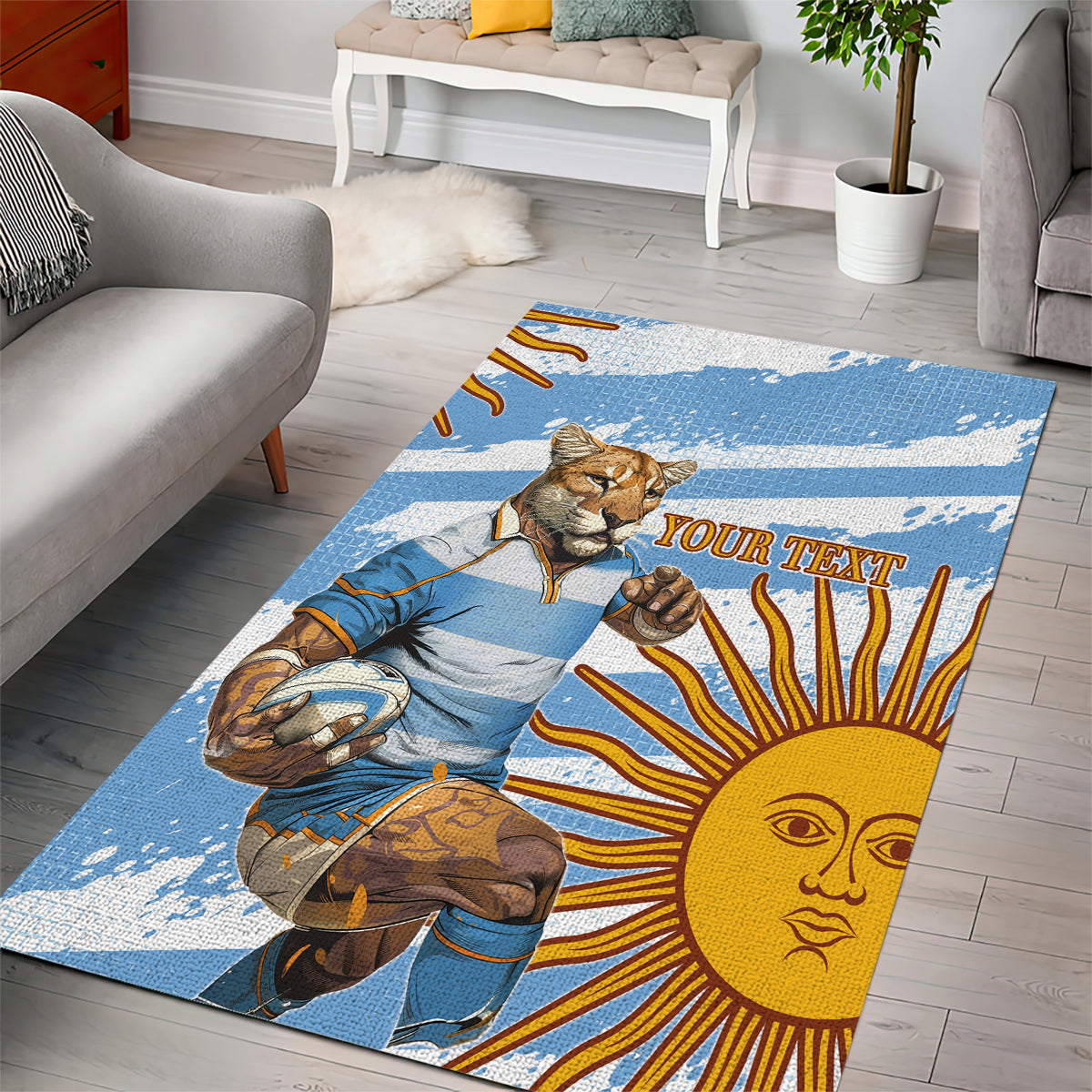 Custom Vamos Argentina Area Rug The Pumas Rugby Mascot Sporty Version LT9 - Wonder Print Shop