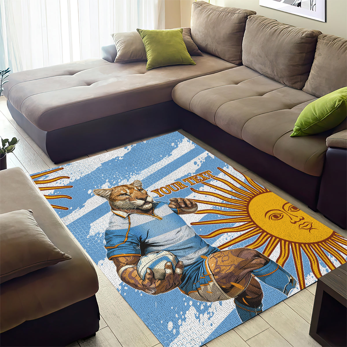 Custom Vamos Argentina Area Rug The Pumas Rugby Mascot Sporty Version LT9 - Wonder Print Shop