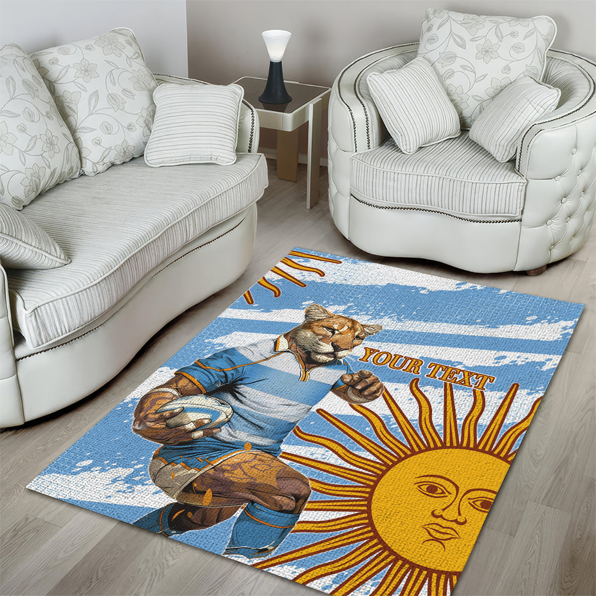 Custom Vamos Argentina Area Rug The Pumas Rugby Mascot Sporty Version LT9 - Wonder Print Shop