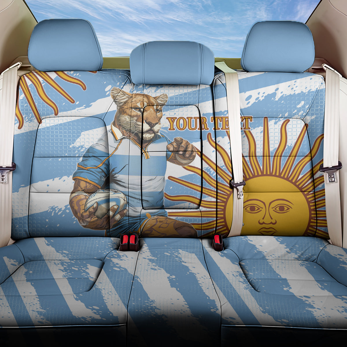 Custom Vamos Argentina Back Car Seat Cover The Pumas Rugby Mascot Sporty Version LT9 - Wonder Print Shop