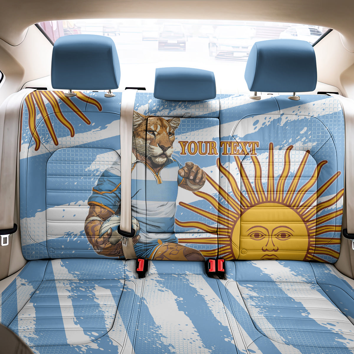 Custom Vamos Argentina Back Car Seat Cover The Pumas Rugby Mascot Sporty Version LT9 - Wonder Print Shop