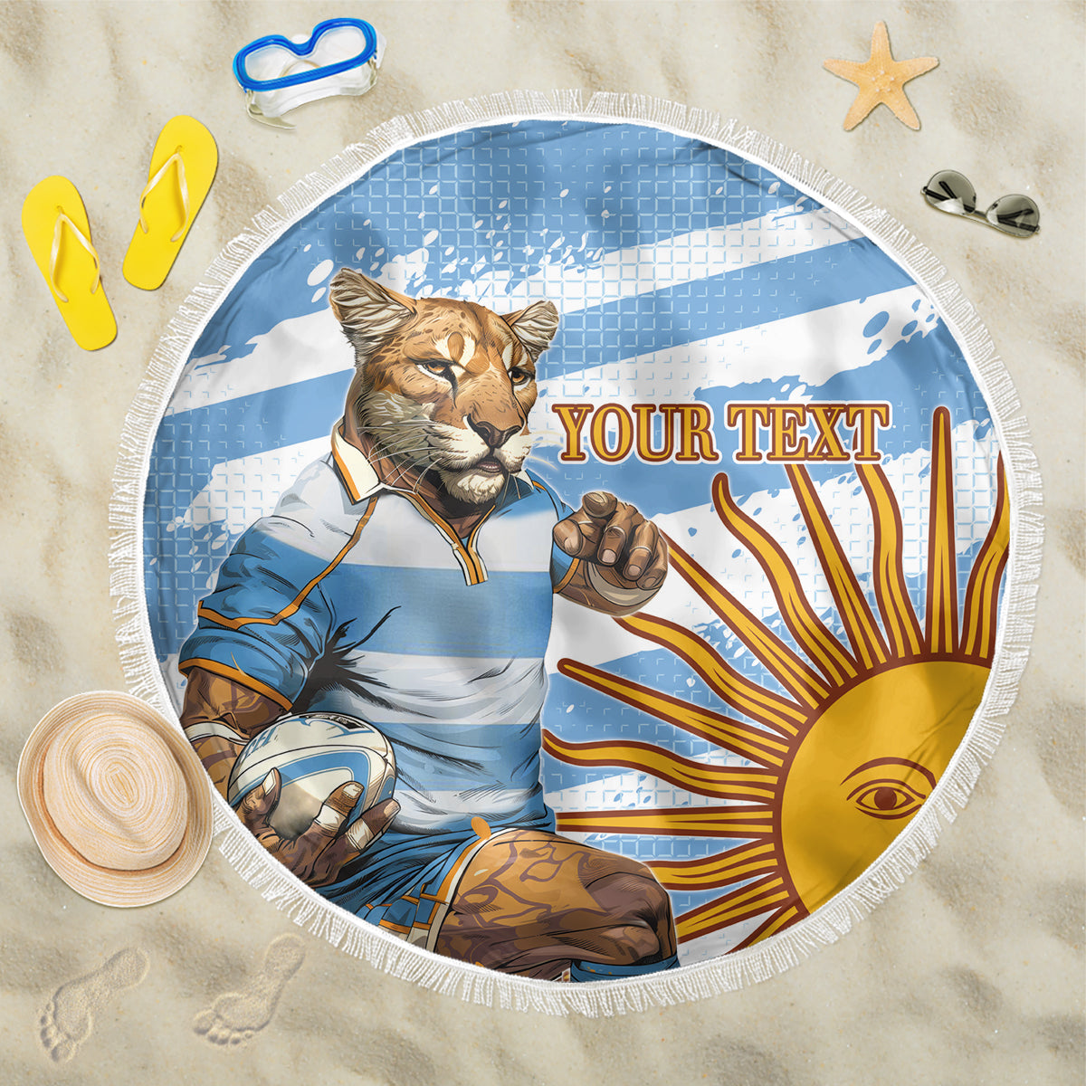 Custom Vamos Argentina Beach Blanket The Pumas Rugby Mascot Sporty Version LT9 - Wonder Print Shop