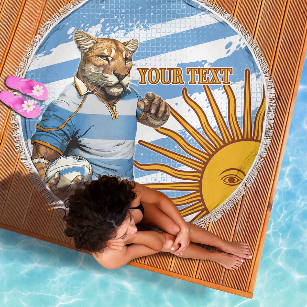 Custom Vamos Argentina Beach Blanket The Pumas Rugby Mascot Sporty Version LT9 - Wonder Print Shop