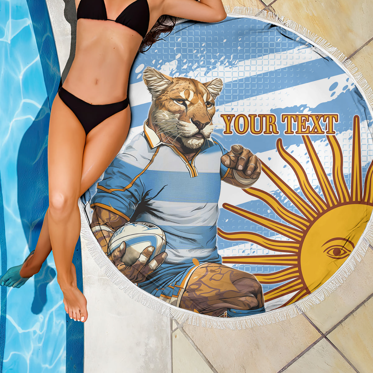 Custom Vamos Argentina Beach Blanket The Pumas Rugby Mascot Sporty Version LT9 - Wonder Print Shop